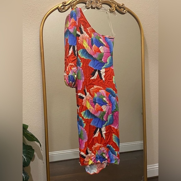 Farm Rio for Anthropologie One-Shoulder Slim Floral Midi Dress Size XL - Picture 10 of 15